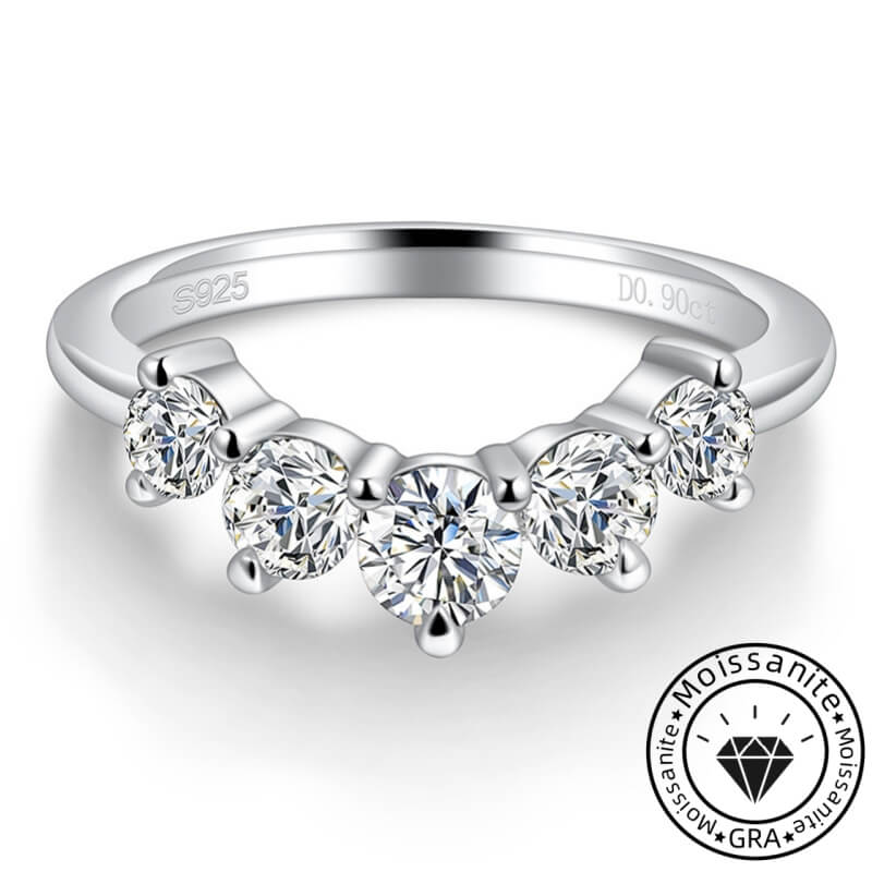 Round Cut White Gold Plated 925 Sterling Silver Moissanite Five-Stone Wedding Ring