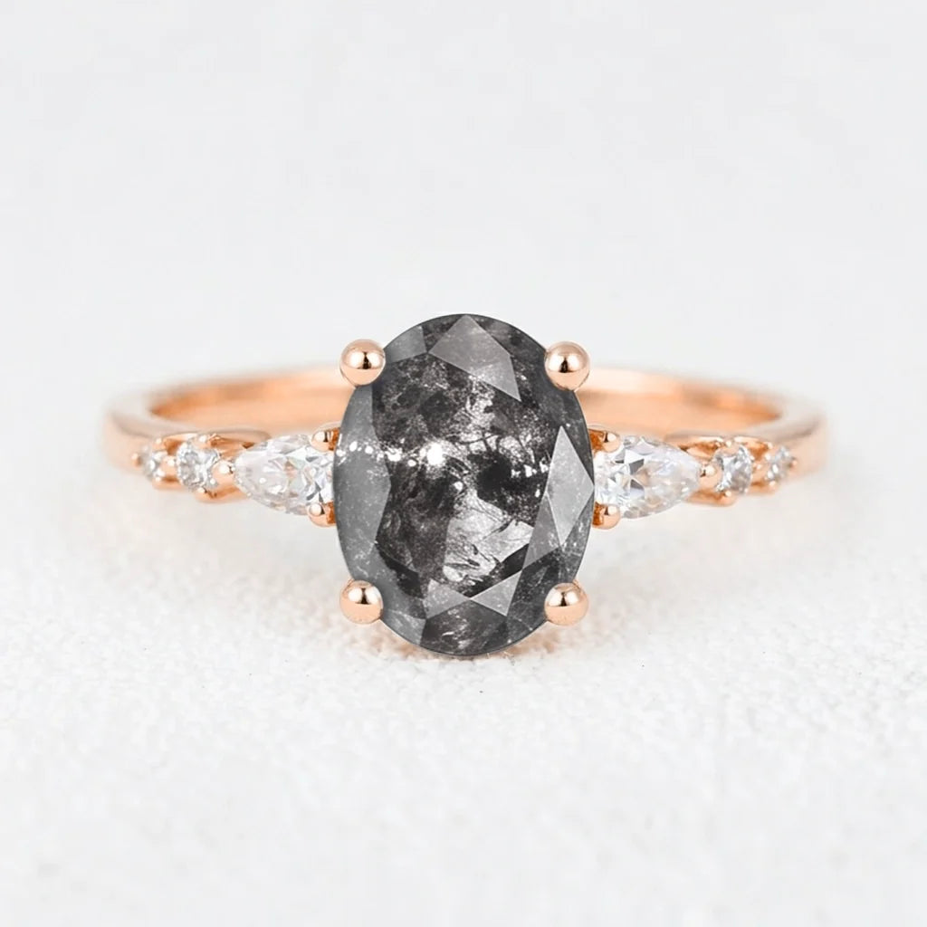 Isadora’s Guard | 1CT Vintage Oval Salt & Pepper Diamond Accented Engagement Ring