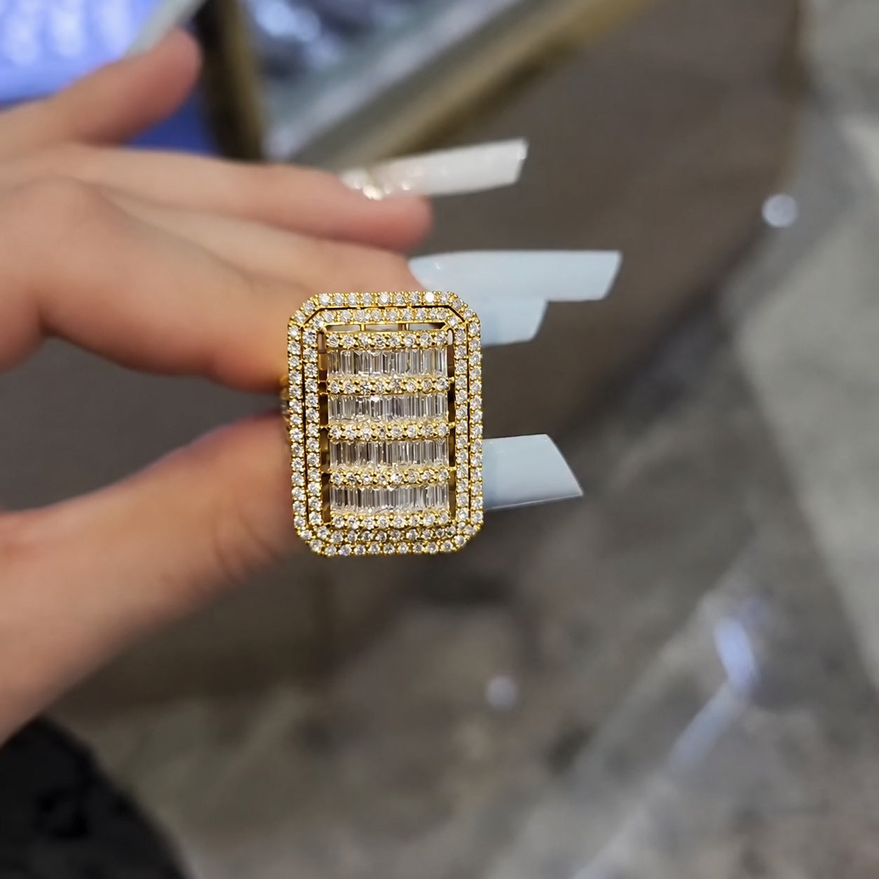 Massive Flawless Emerald Cut • Bold 7ct Look Double Halo Multi-Row Iced Out Engagement Ring In Sterling Silver