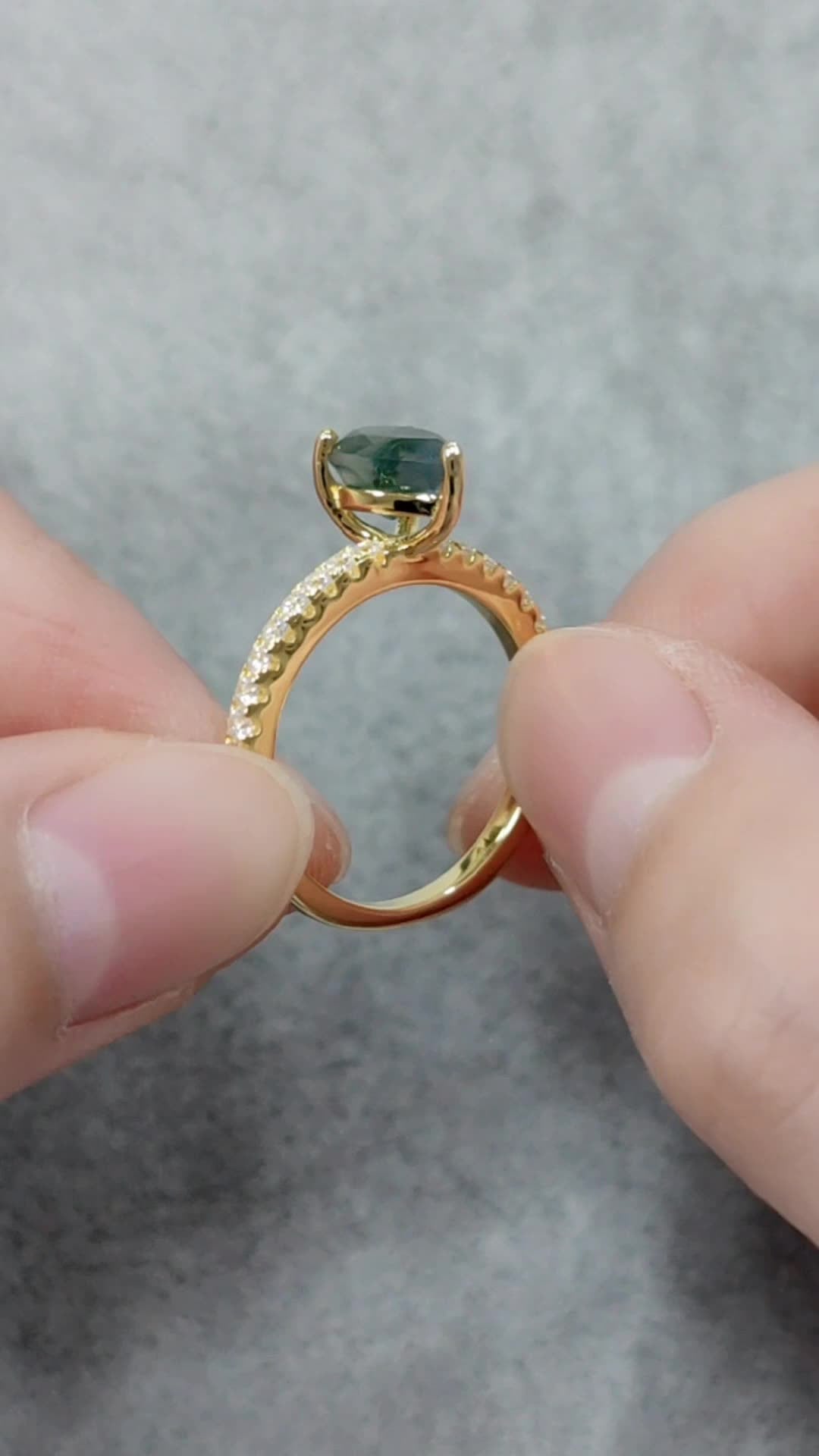 Unique Pear Cut Moss Agate Engagement Ring