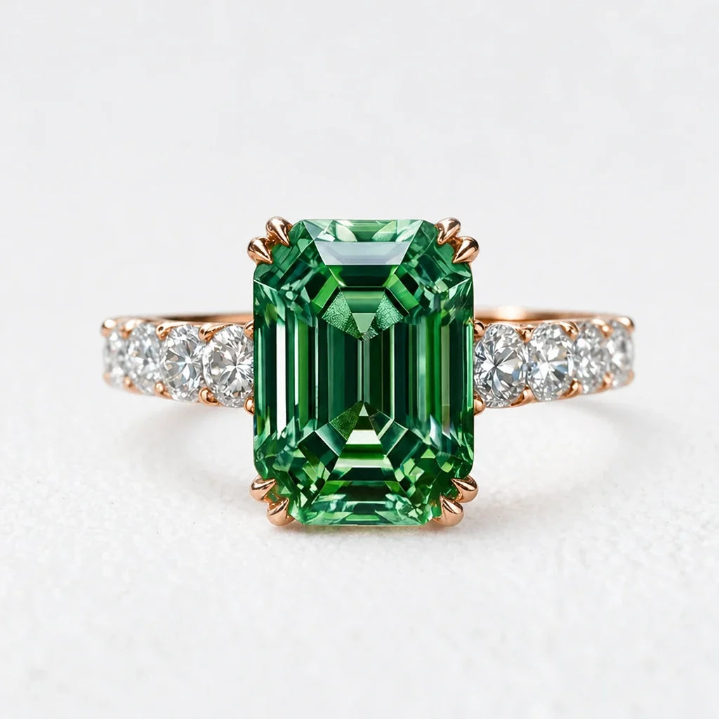 Elara’s Greenwood | 3CT Green Emerald Solitaire Engagement Ring