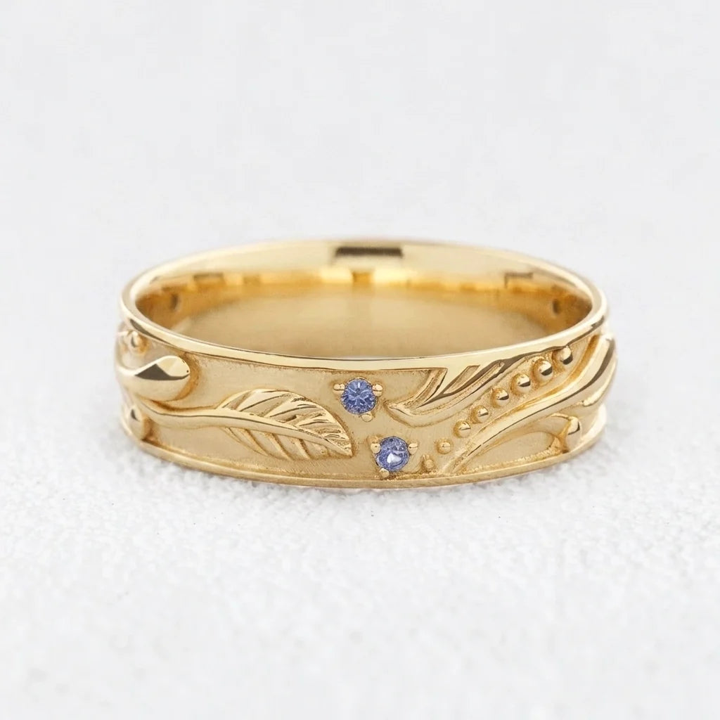 Callisto Dew | Sapphire-Dotted Vine Men's Wedding Band