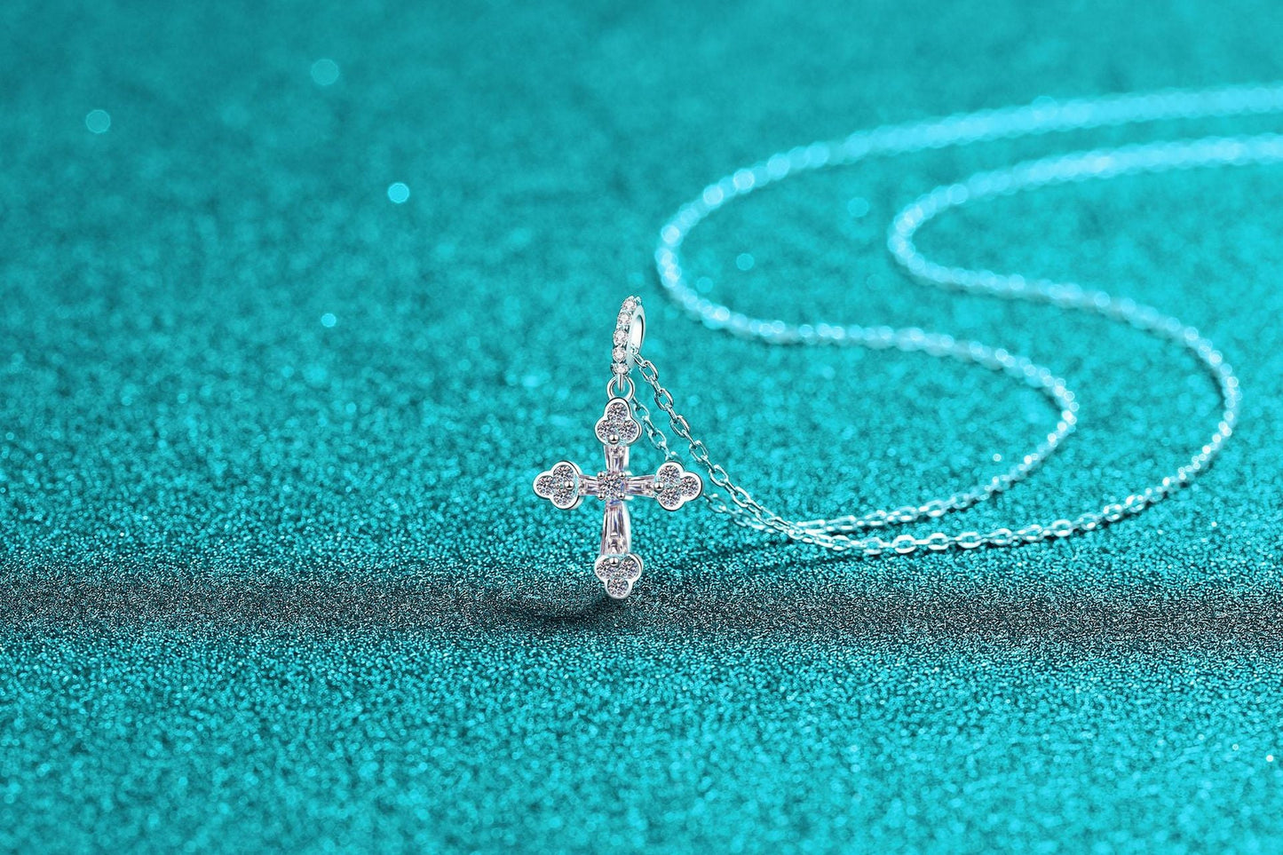 Dainty Moissanite Cross Pendant Necklace - 925 Sterling Silver Brilliant Cut Faith Jewelry for Women