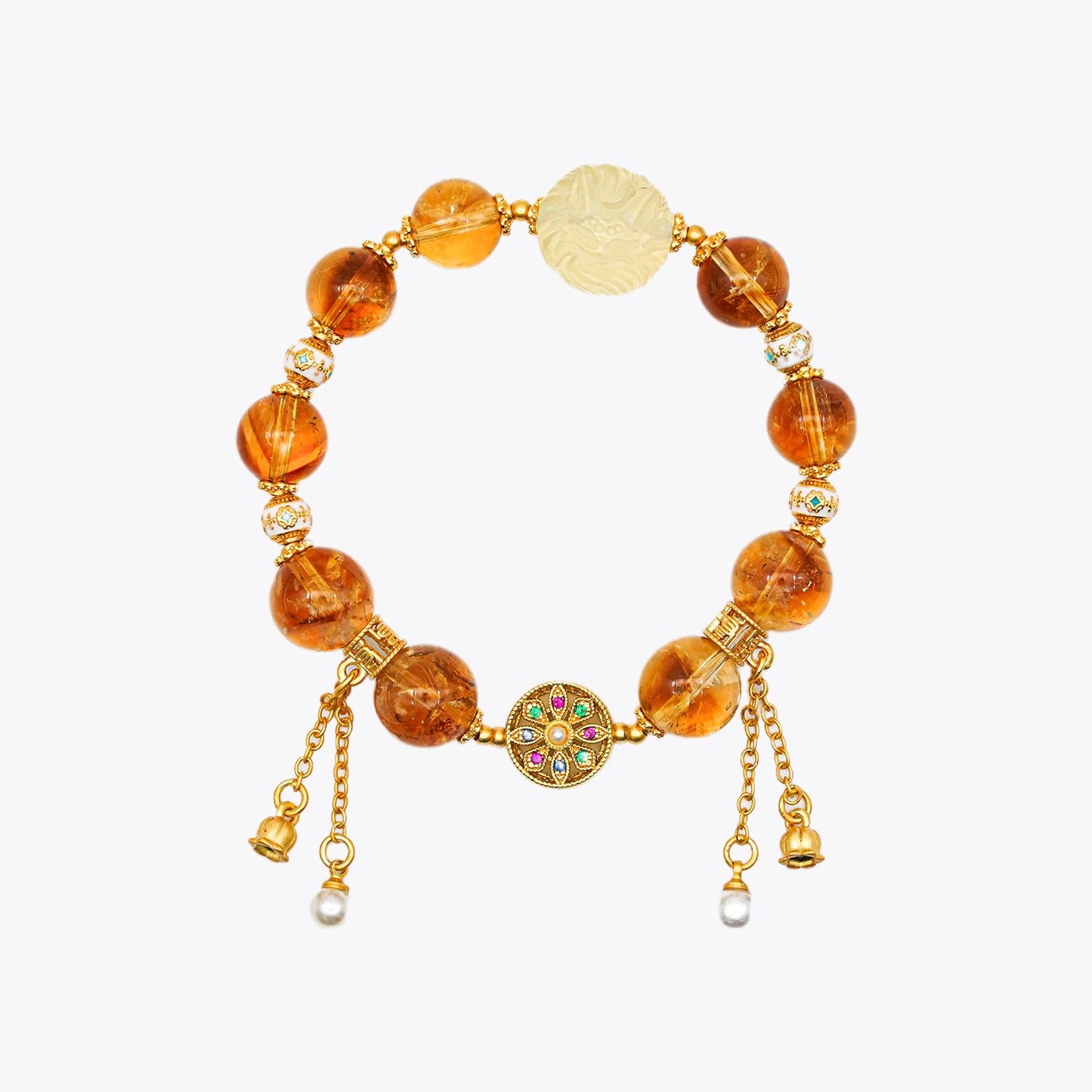 Nine-Tailed Golden Kitsune Treasure Basin Crystal Bracelet