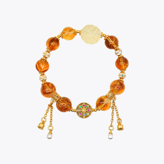 Nine-Tailed Golden Kitsune Treasure Basin Crystal Bracelet