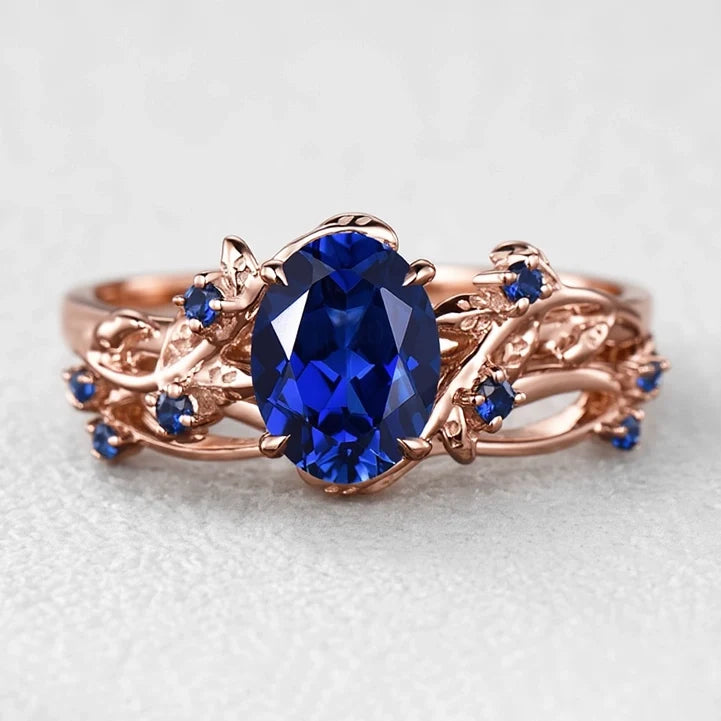 Alexandra’s Heritage | Art Deco Oval Blue Sapphire Vine Bridal Set 2pcs