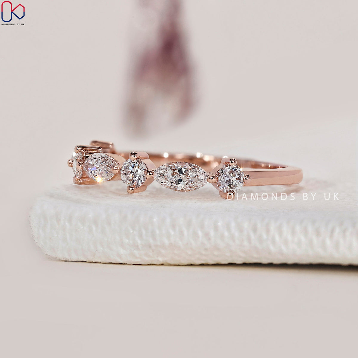 Rose Gold Round And Marquise Wedding Band