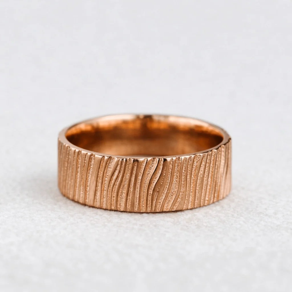 Oak Grain | 7MM Hand-Carved Wood Texture Men’s Wedding Band