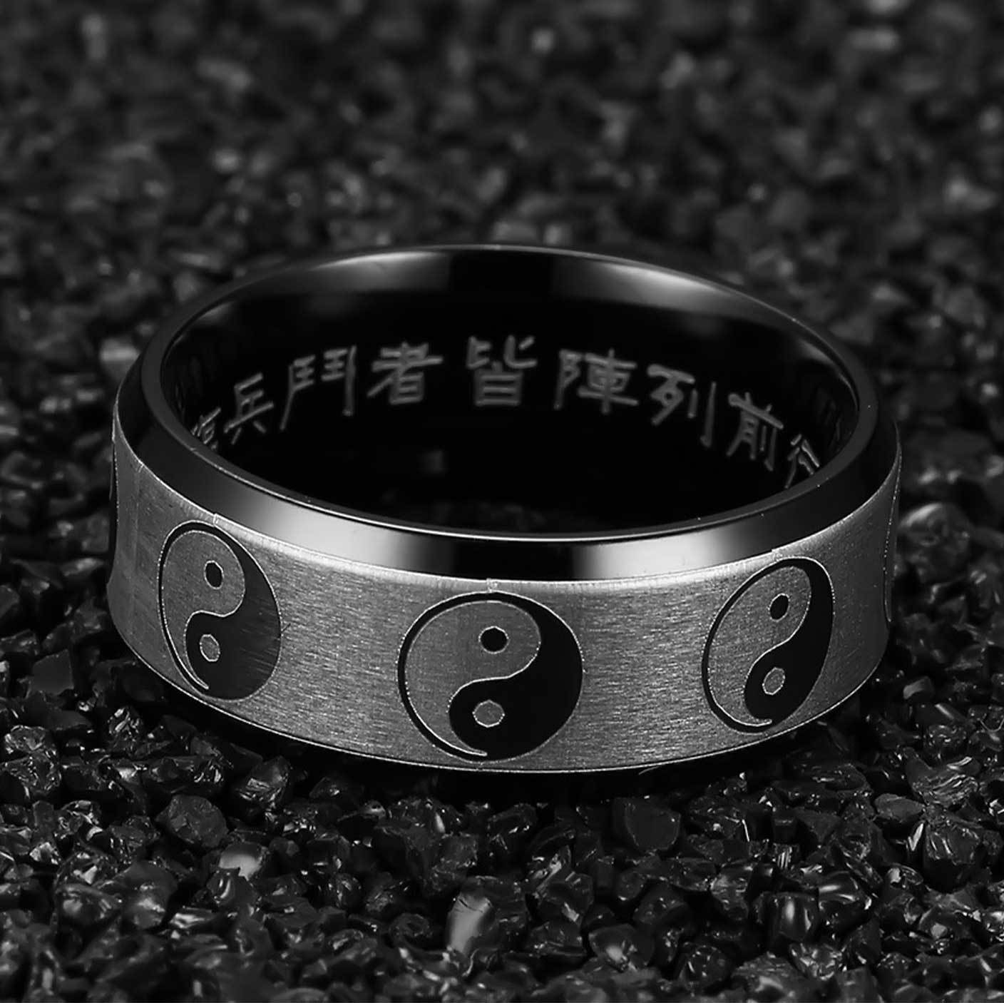 Custom Yin Yang Ring With Chinese Engravings