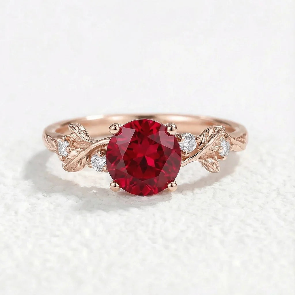 Scarlett’s Sprig | 1CT Round Ruby Solitaire Engagement Ring