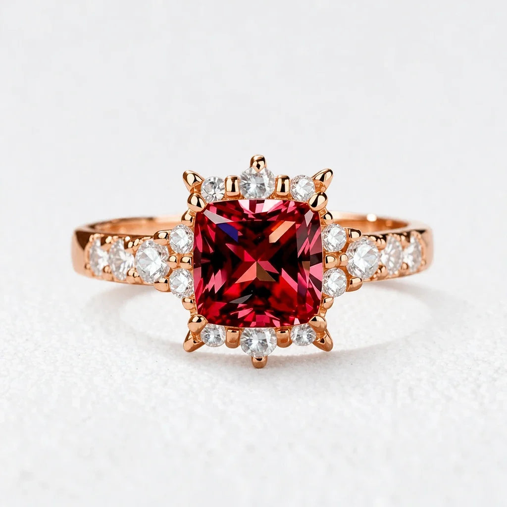Aurora‘s Cardinal | Princess Cut Ruby Solitaire Engagement Ring