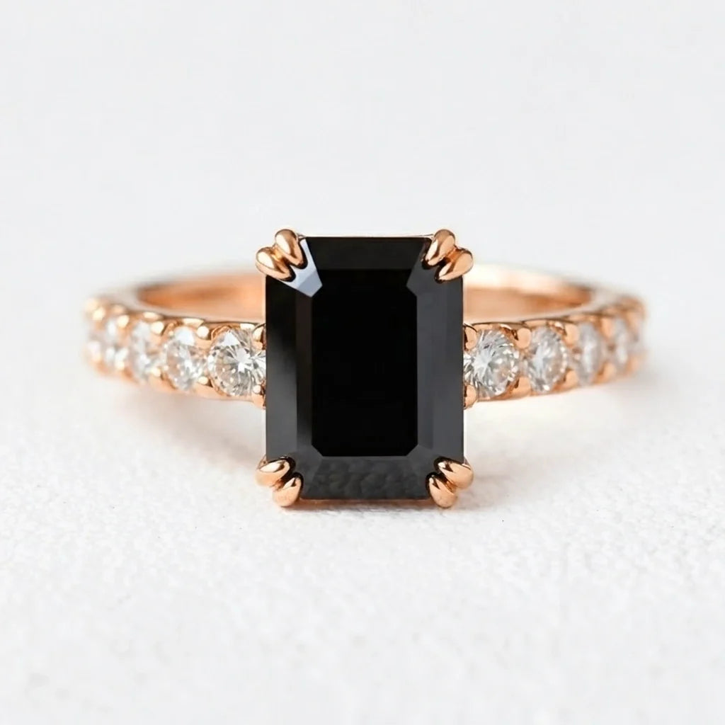 Selene’s Shadow | 3CT Emerald Cut Onyx Engagement Ring