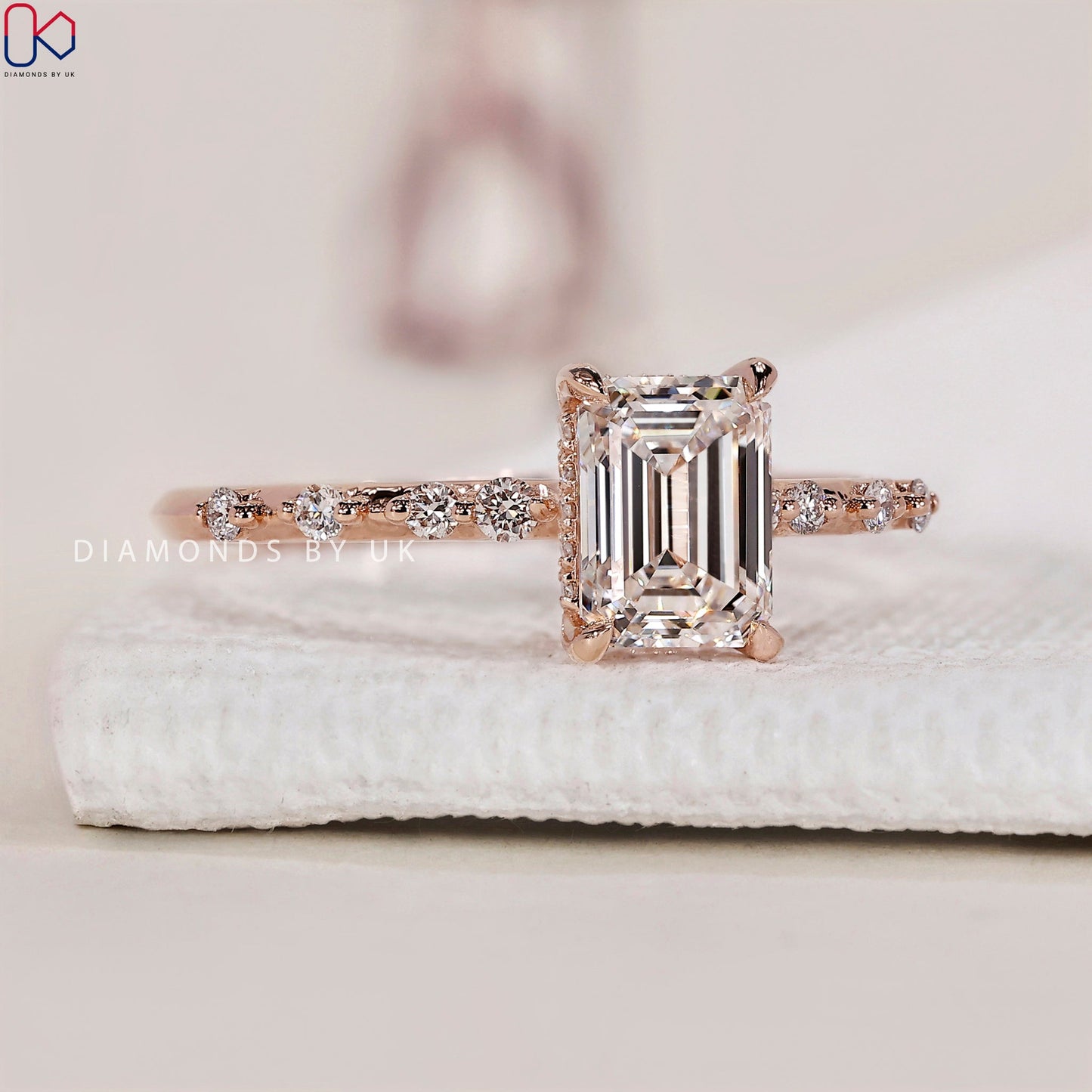 Emerald Cut Engagement Ring With Distance Pave Band