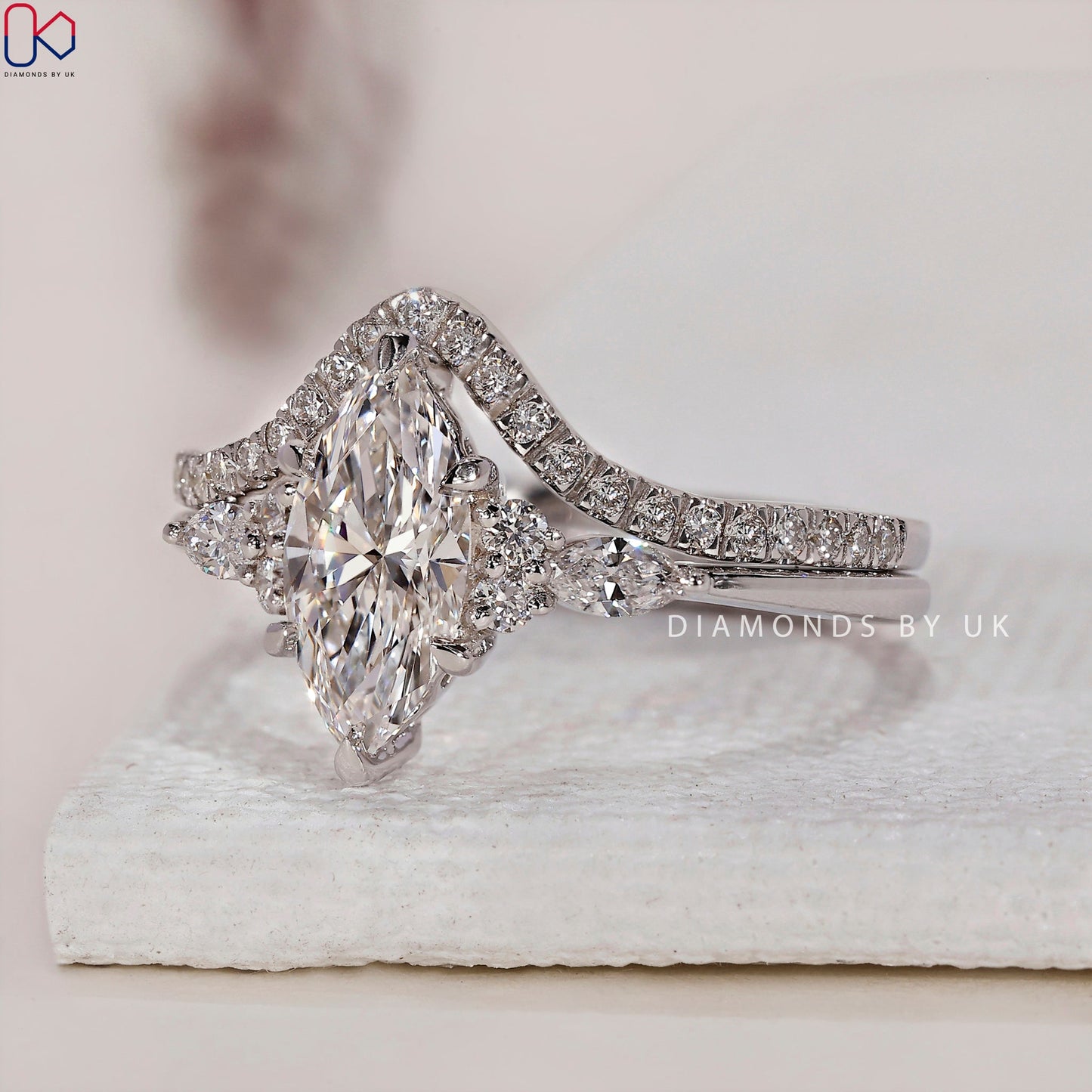 Marquise Diamond Ring And Chevron Band