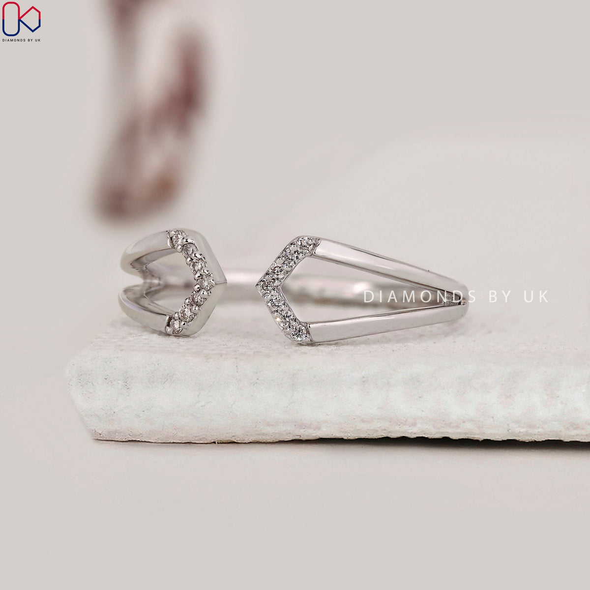 Round Cut Geometric Cuff Ring In White Gold