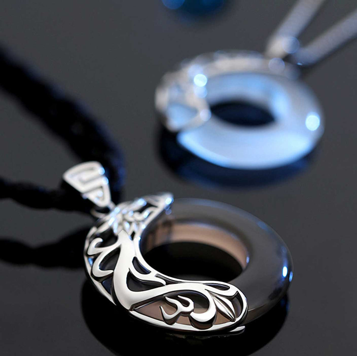 Obsidian Dragon and Opal Phoenix Couple Protection Necklace