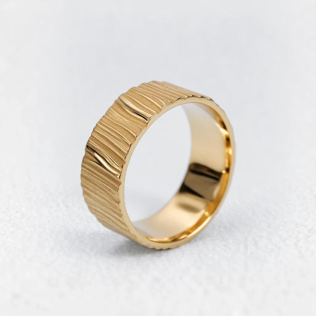 Oak Grain | 7MM Hand-Carved Wood Texture Men’s Wedding Band