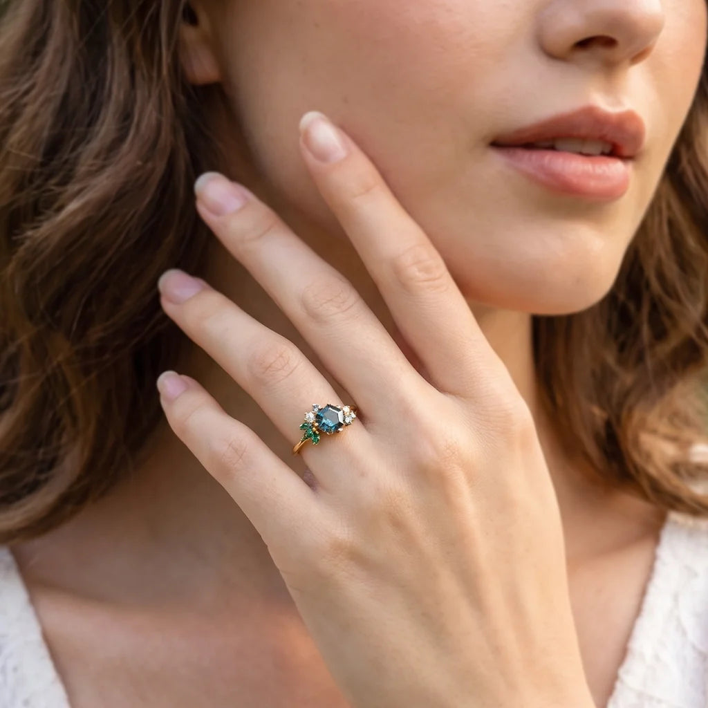 Isadora’s Prism | Hexagon Alexandrite Cluster Engagement Ring