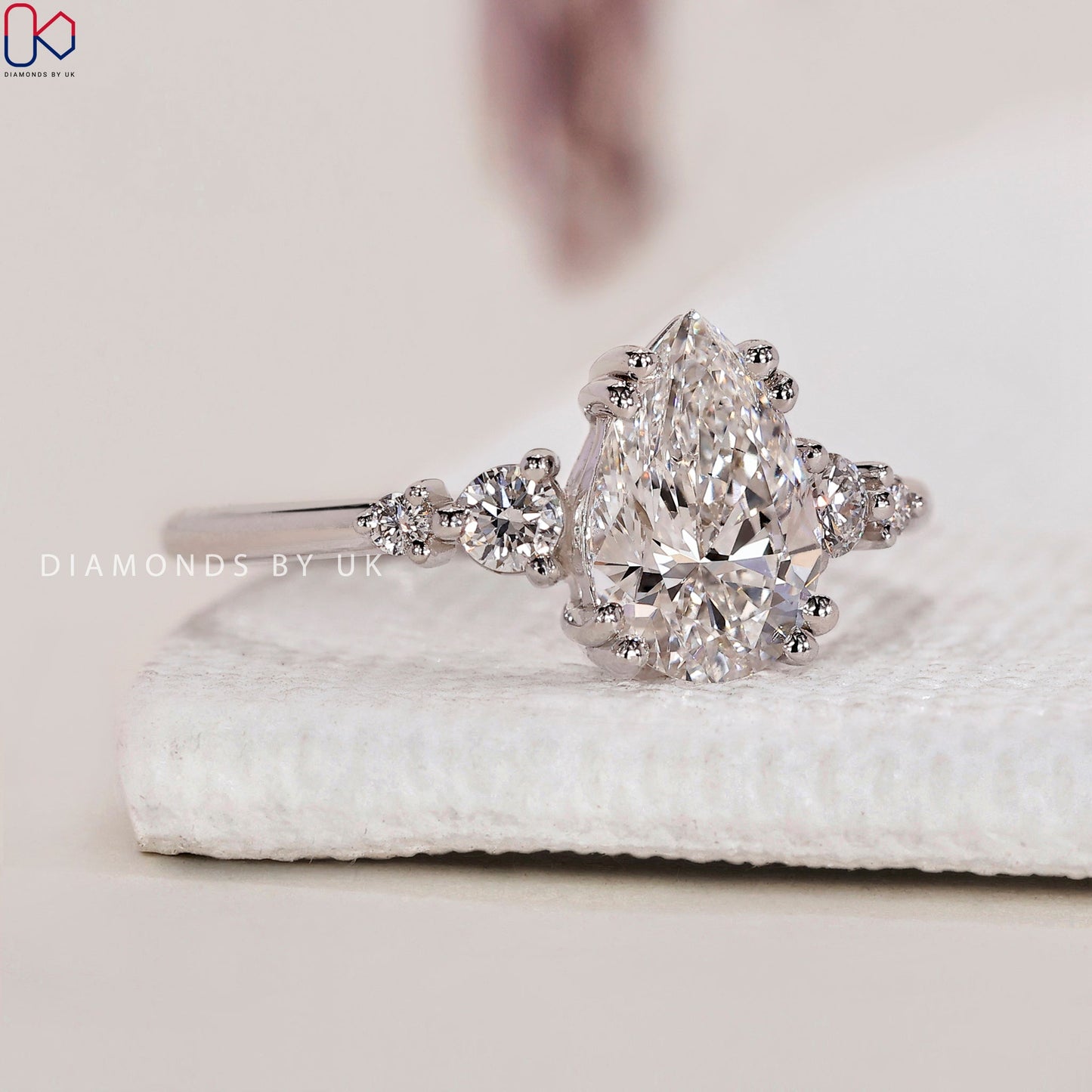 Pear Diamond Engagement Ring - 5 Stone