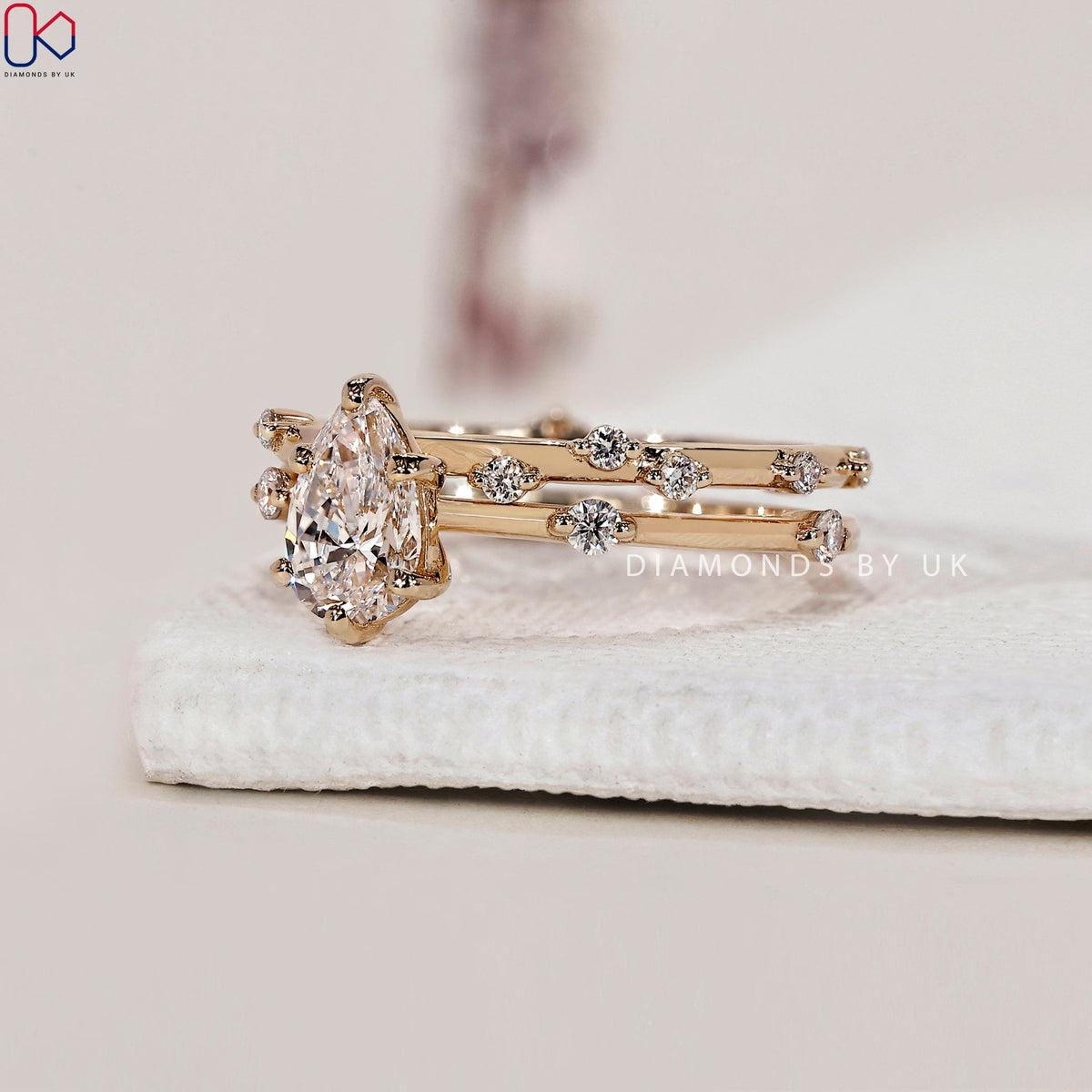Pear Engagement Ring With Wedding Band