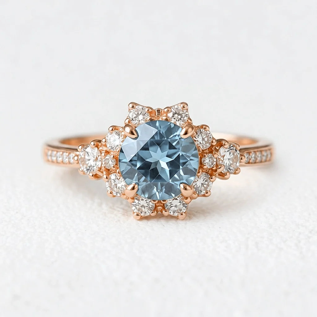 Marina’s Tide | 2CT Round Aquamarine Engagement Ring