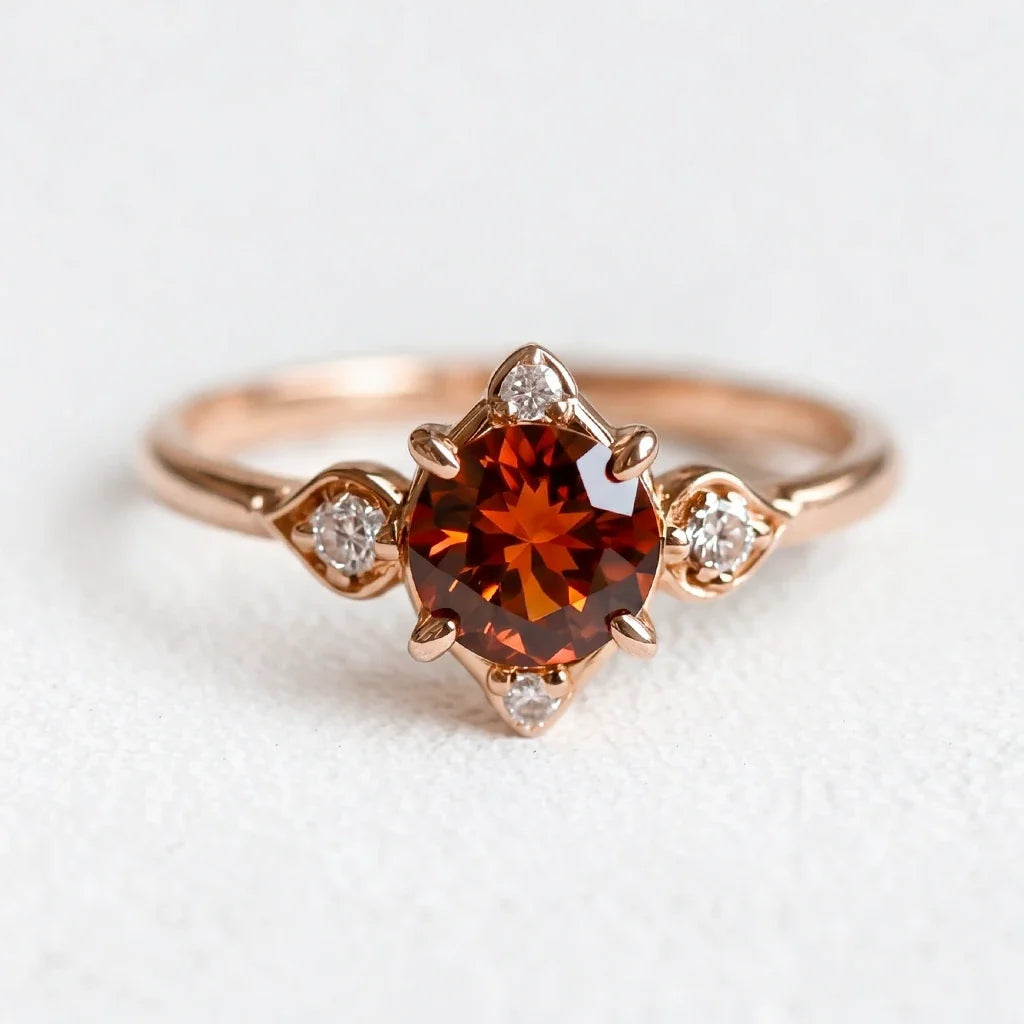 Juliet’s Crimson | Round Cut Garnet Halo Engagement Ring