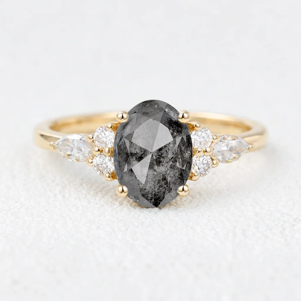 Isadora’s Guard | 1CT Vintage Oval Salt & Pepper Diamond Mixed Engagement Ring