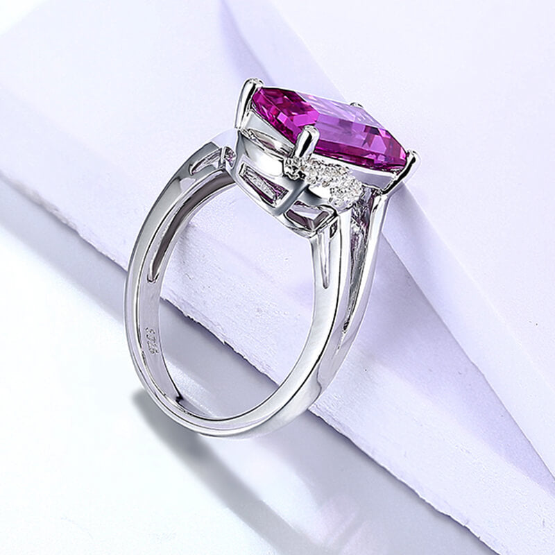 Emerald-Cut Purple Sapphire Bypass Split Shank Pave Sterling Silver Ring