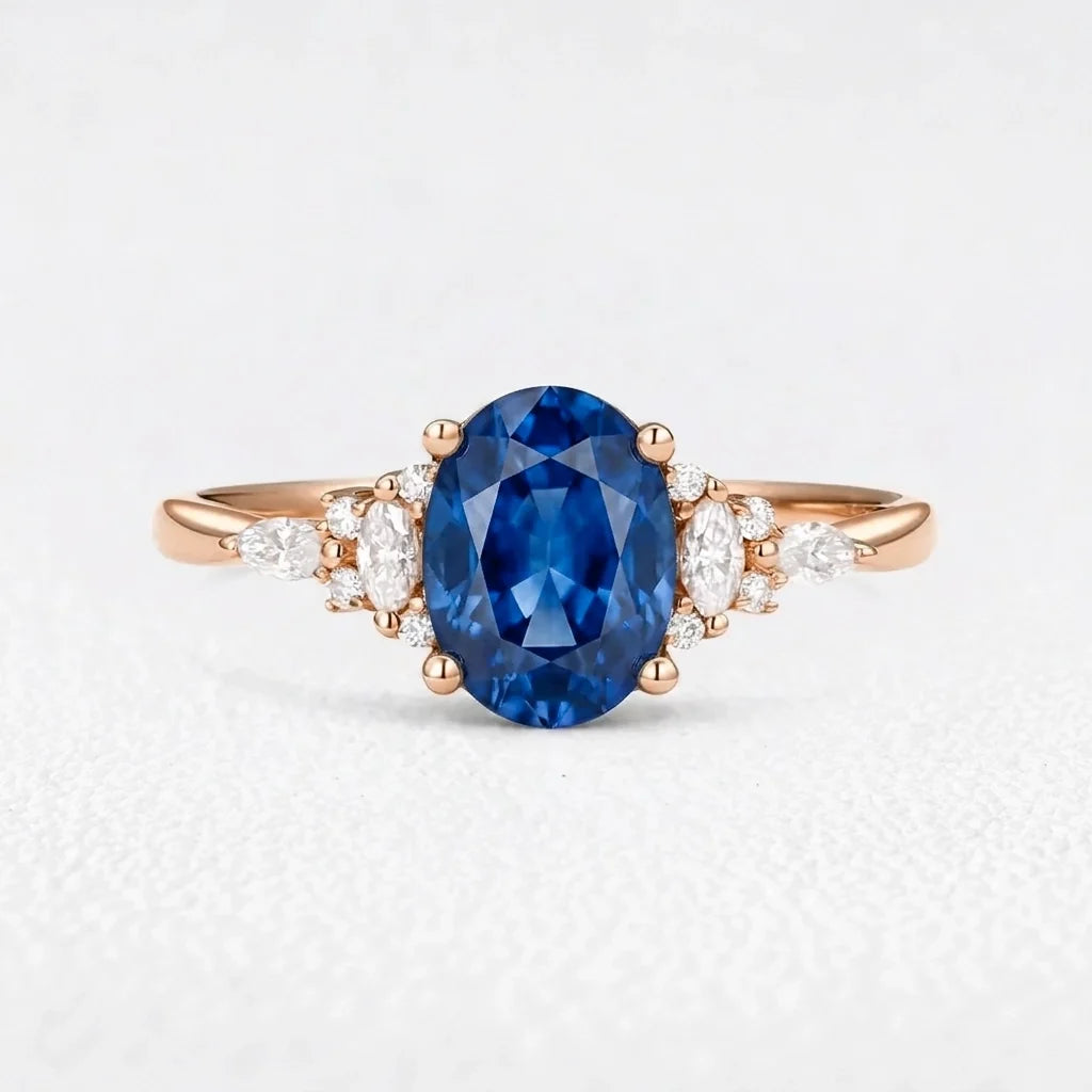 Alexandria‘s Coronet | 1.5CT Classic Oval Blue Sapphire Engagement Ring