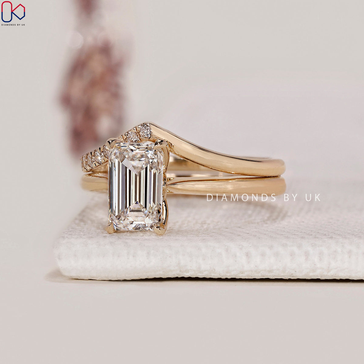 Emerald Cut Solitaire Ring with Wedding Band