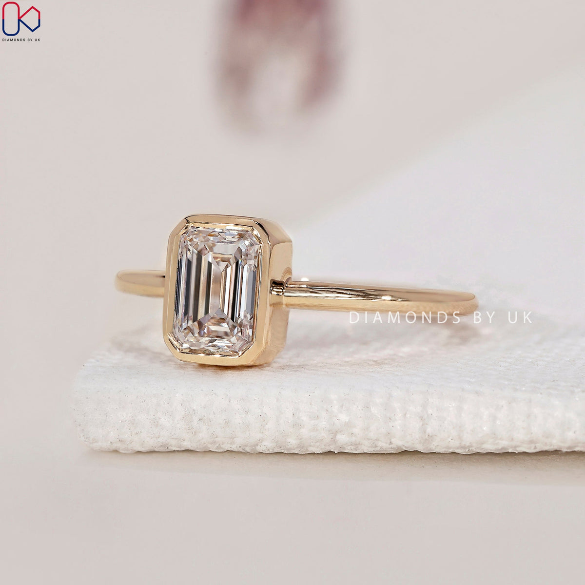Emerald Cut Diamond Ring - Bezel Setting