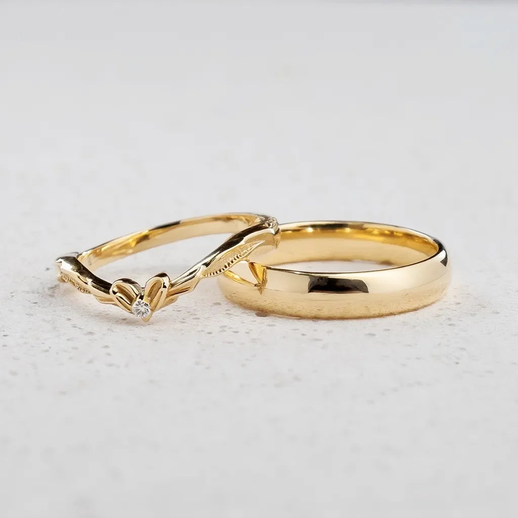 Harmony Duet | Curved Diamond & Classic Band Couple Wedding Set