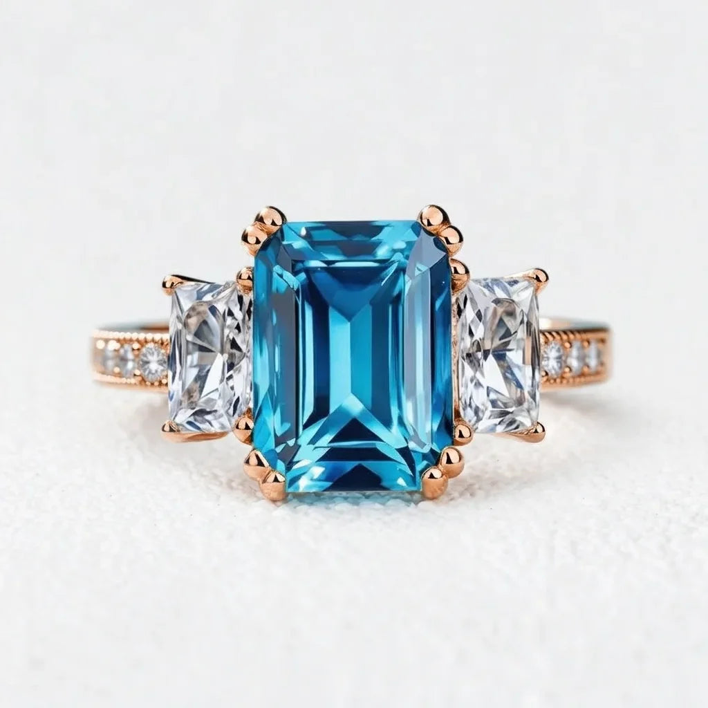 Cleo's Breeze | 3CT Sea Blue Baguette Sapphire Solitaire Statement Ring