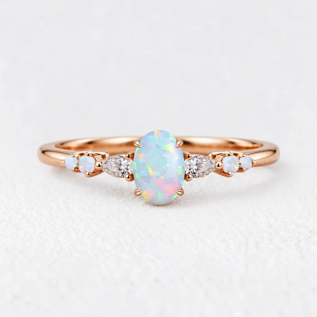 Elara’s Horizon | Oval Opal & Moissanite Engagement Ring