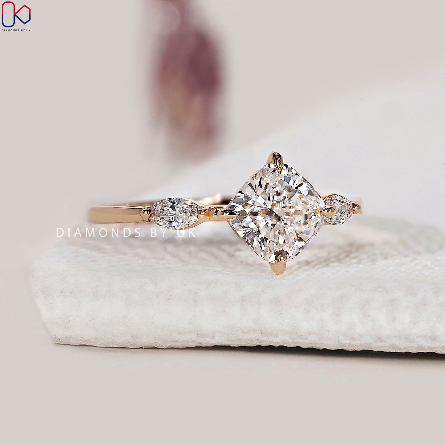 Yellow Gold Cushion Cut Diamond Engagement Ring