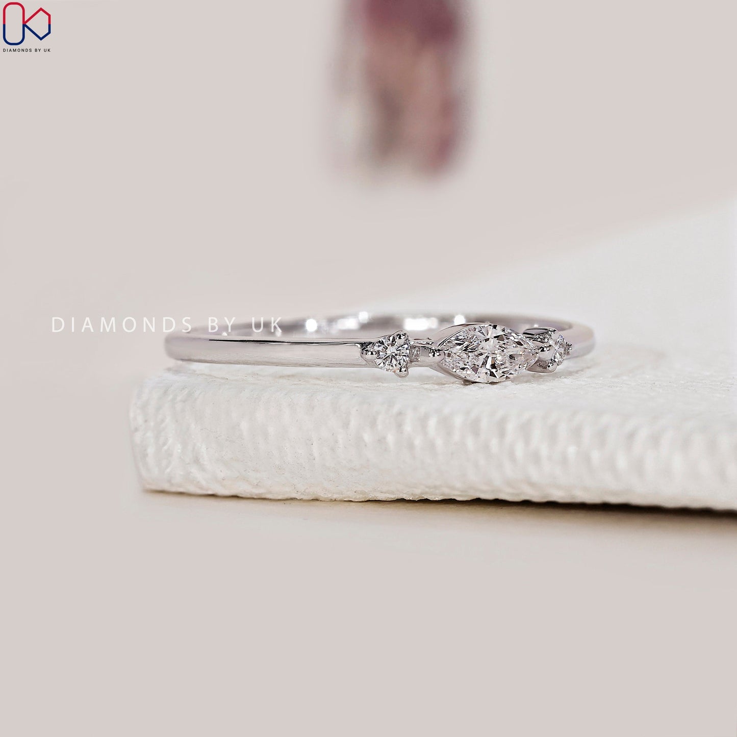 3 Stone Diamond Wedding Band In White Gold