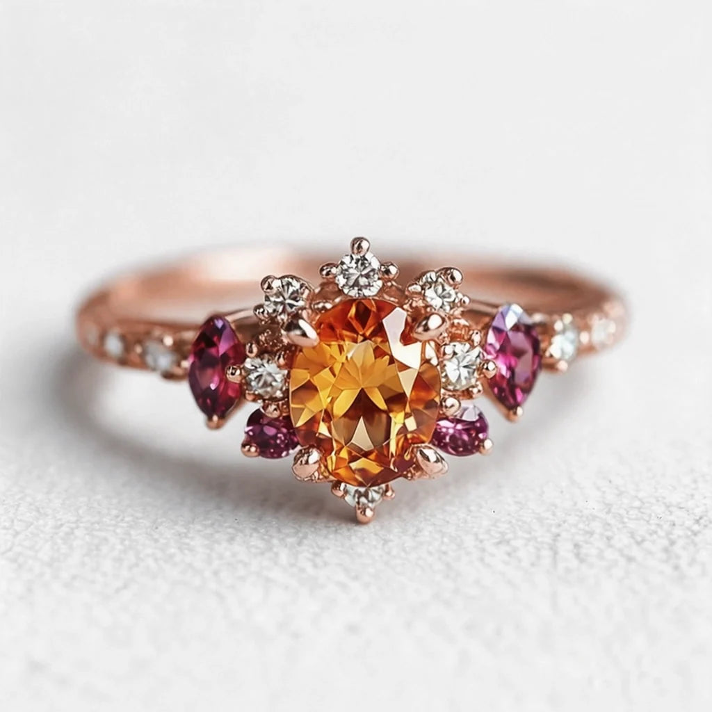Seraphina’s Ember | Round Spessartine Garnet Engagement Ring