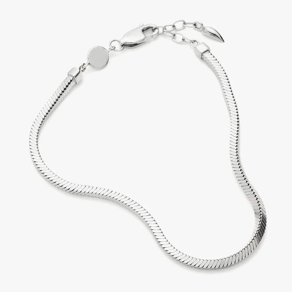 White Gold Plated Silver Square Snake Chain Bracelet