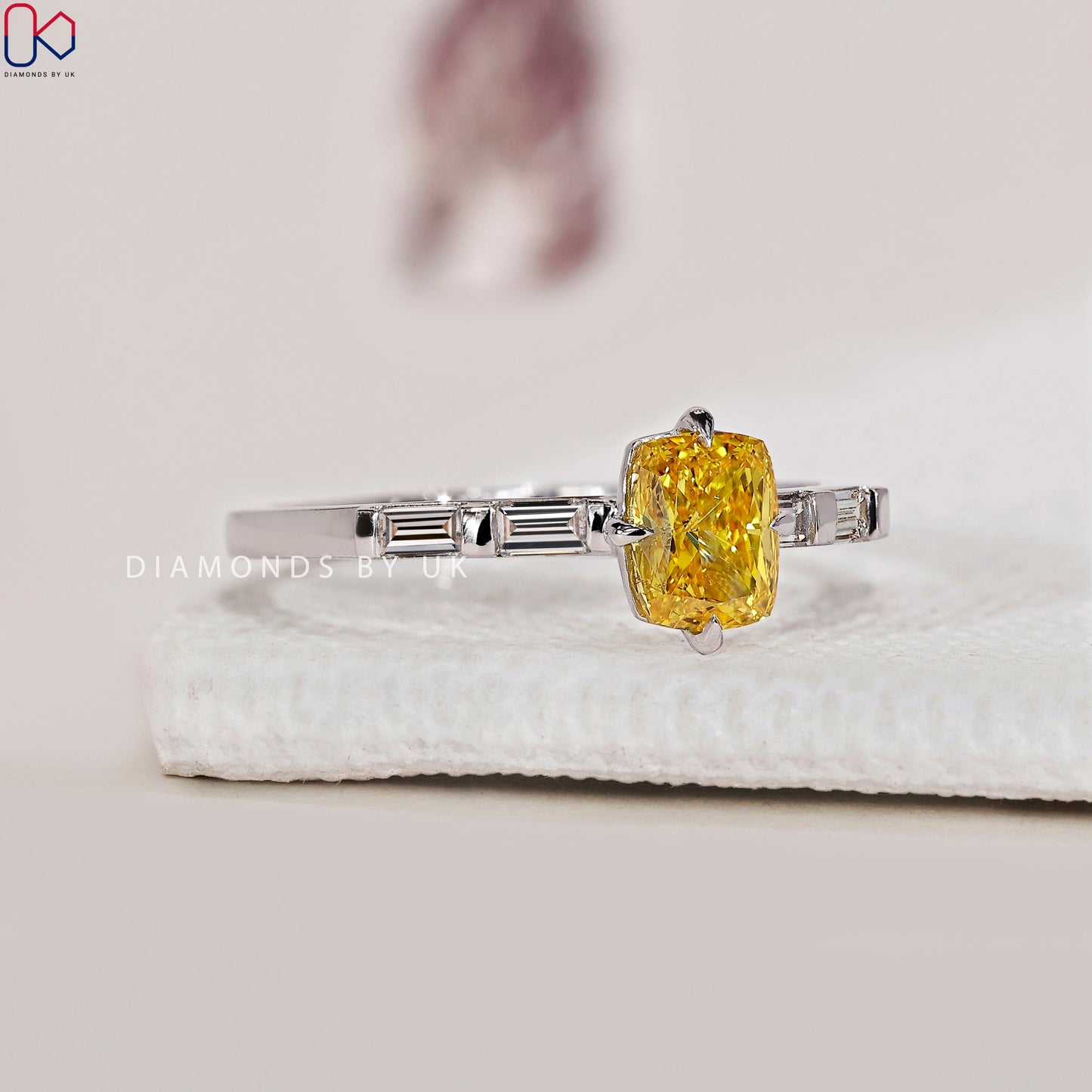 Yellow Cushion Diamond Ring In White Gold