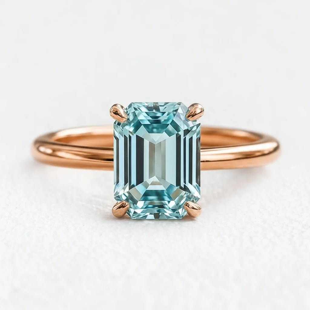Celia’s Lodestar | 3CT Emerald Cut Aqua Sapphire Solitaire Engagement Ring