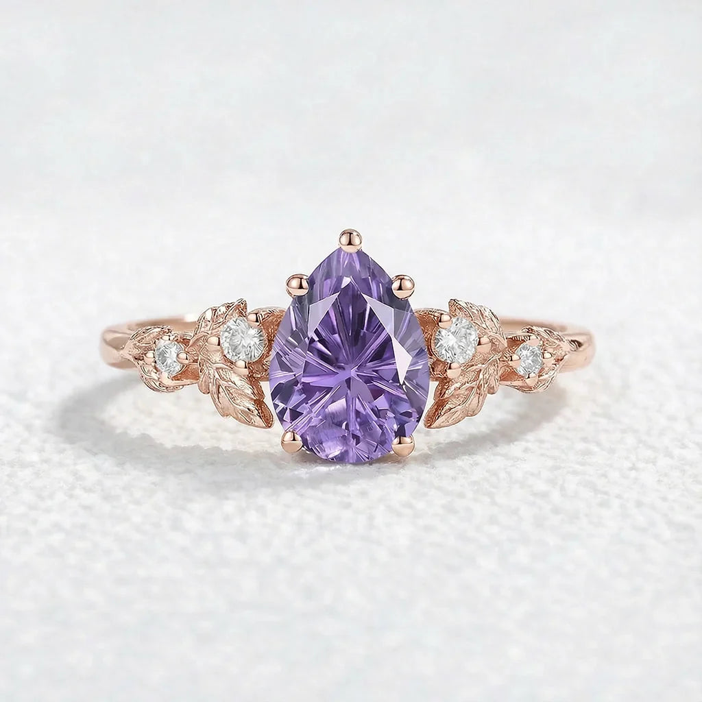 Daisy Promise｜1.5CT Pear Shaped Purple Sapphire Engagement Ring