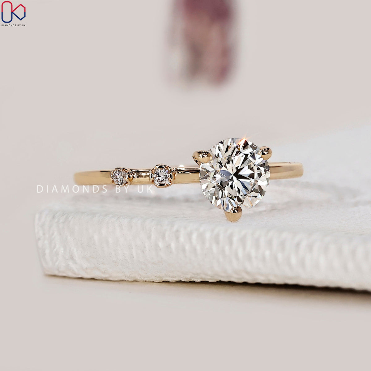 Round Diamond 3 Stone Engagement Ring