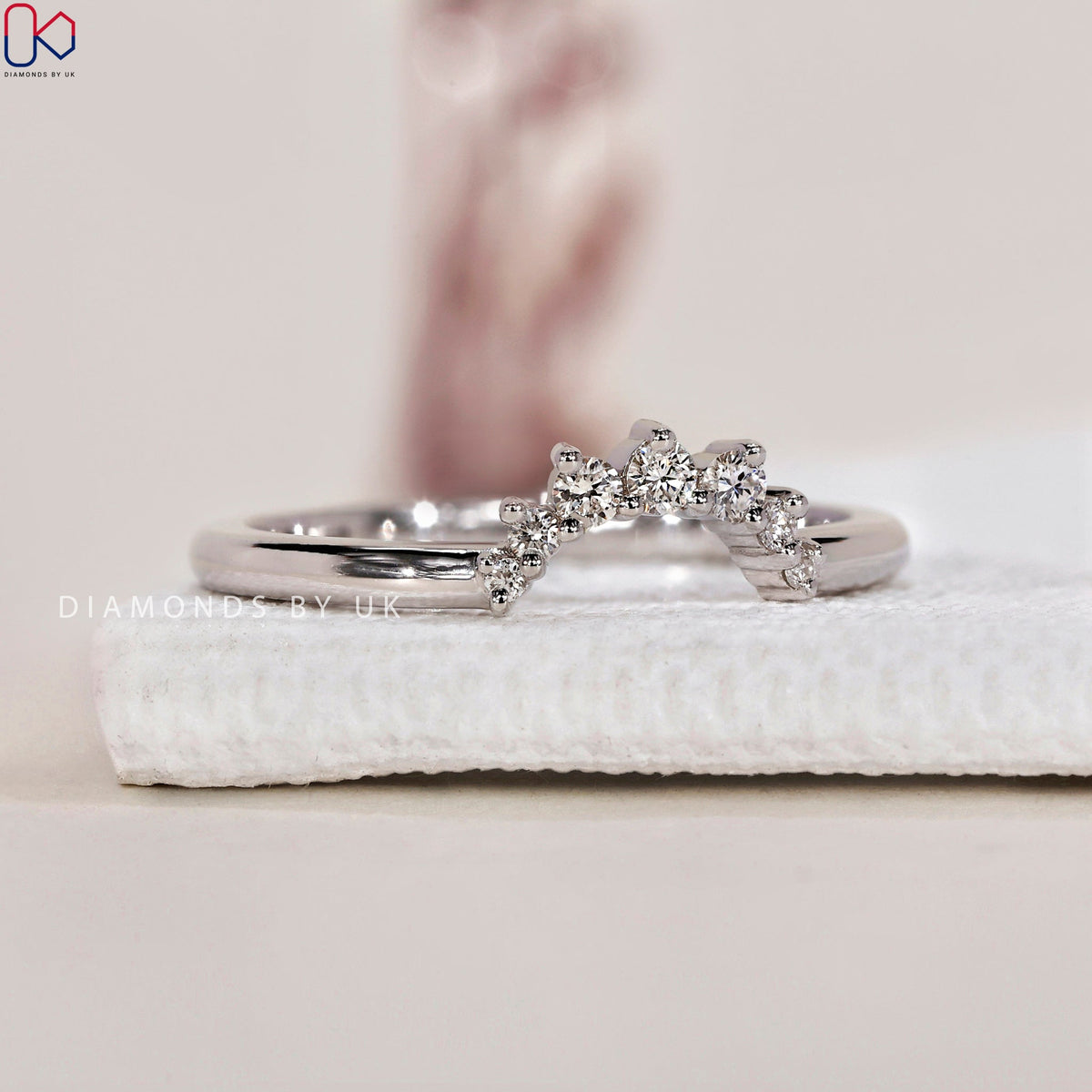 U Shaped Wedding Band - Round Diamonds