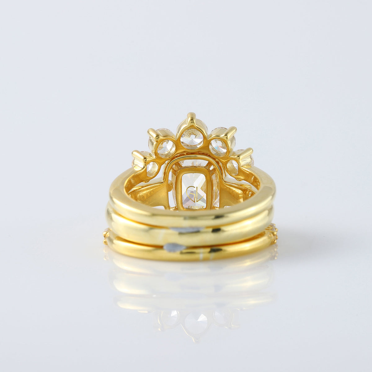 2 ct Elongated Cushion Moissanite Diamond Trio Ring Set - Yellow Gold