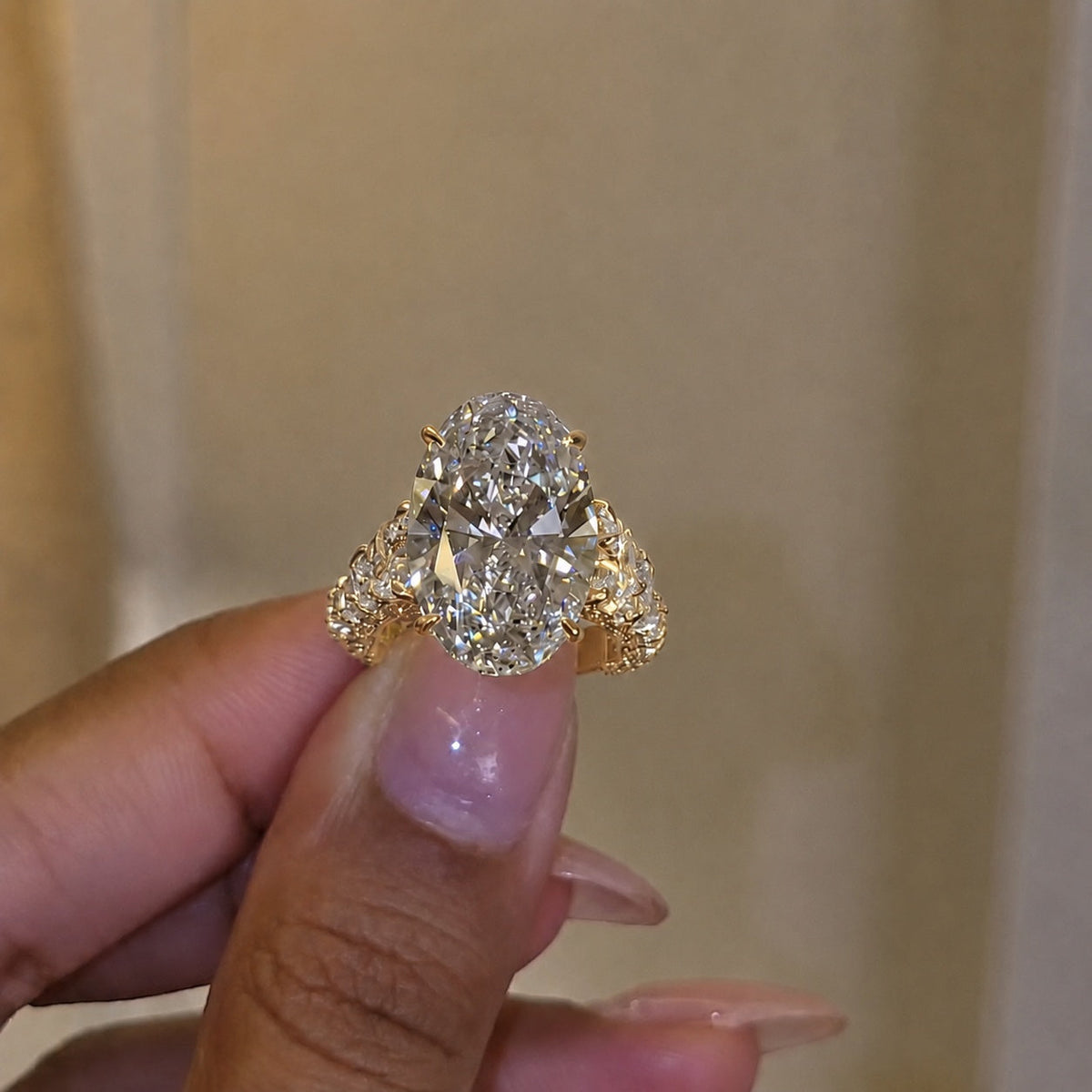 Glamorous Three-Stone Hidden Halo Oval Cut 10.0ct Engagement Ring