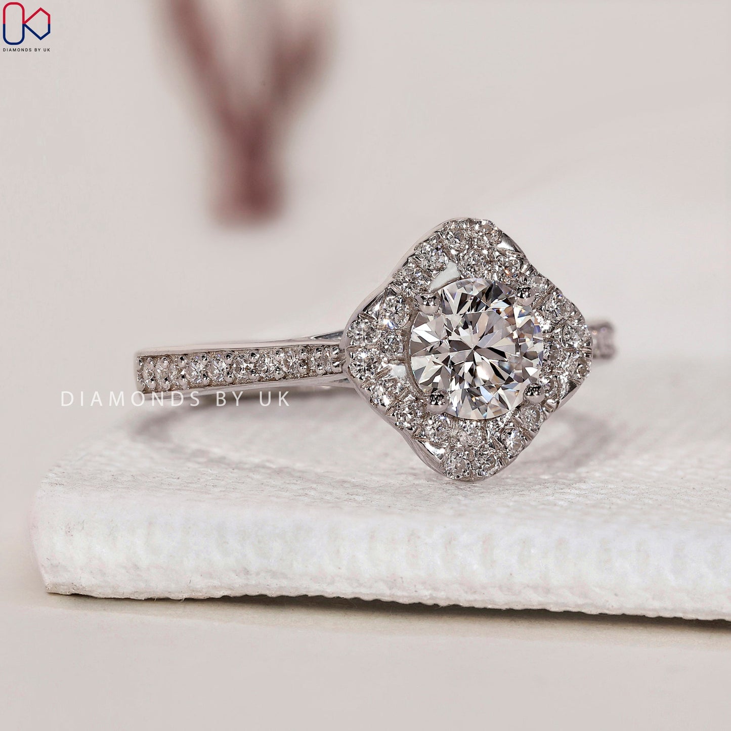 Round Brilliant Cut Diamond Ring - Twisted Halo