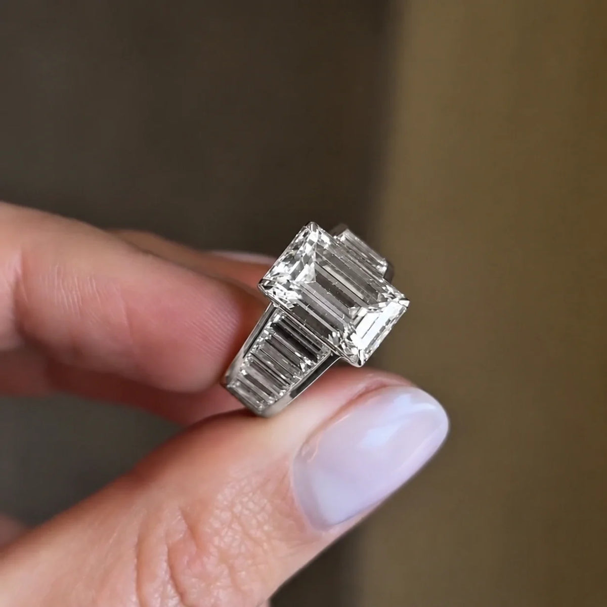 Luxurious 5.0ct Emerald Cut Baguette Band Engagement Ring