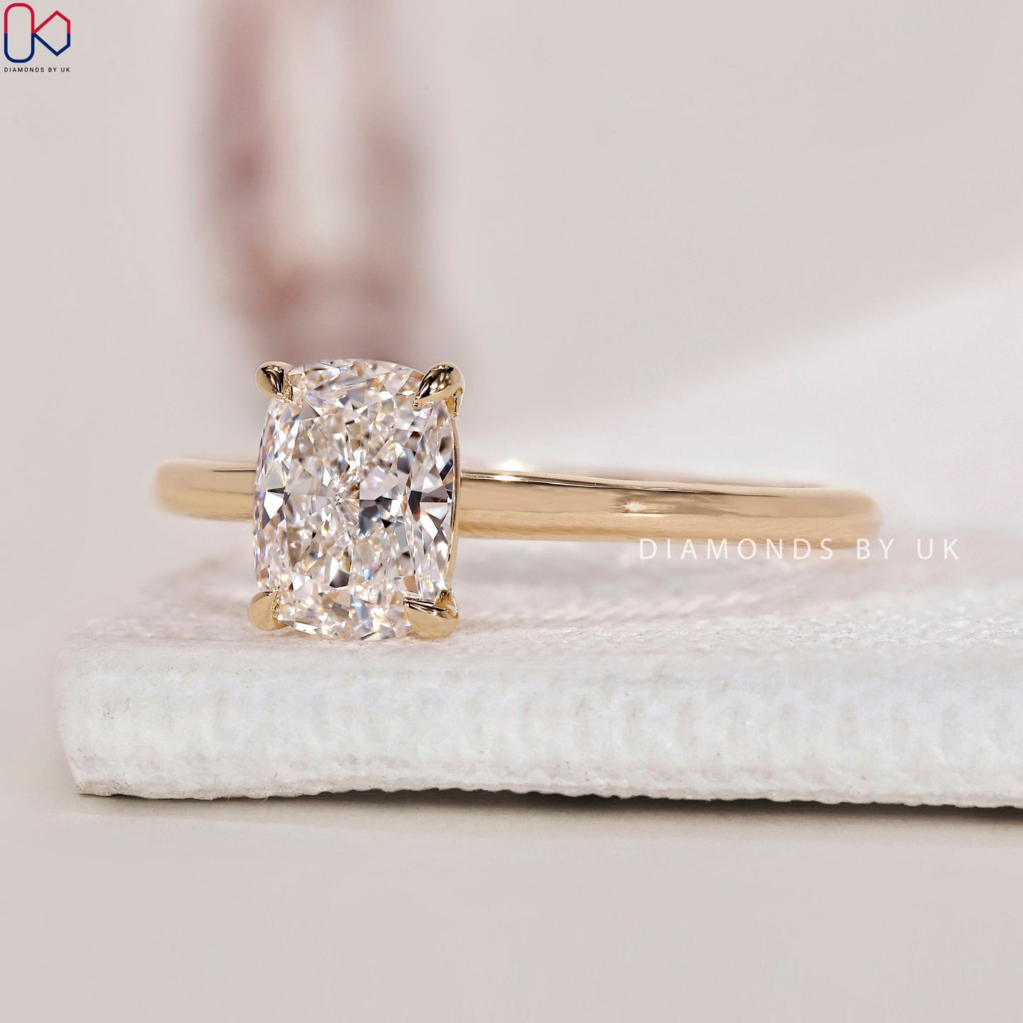 Elongated Cushion Cut Diamond Ring - Solitaire Setting