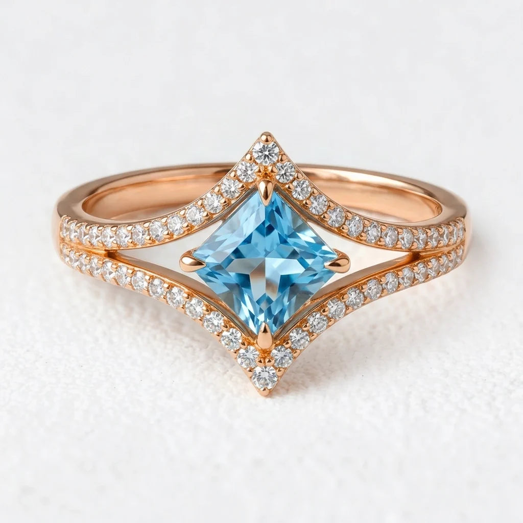 Celia’s Tide | 2CT Princess Aquamarine Halo Engagement Ring
