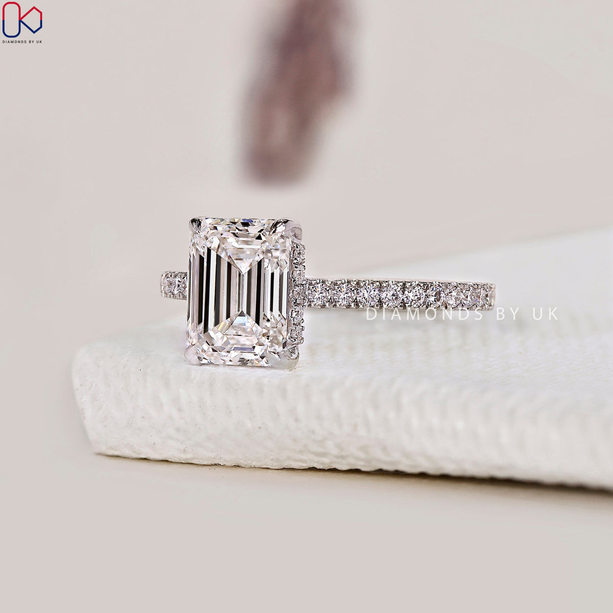Emerald Cut Diamond Engagement Ring In Pave Setting